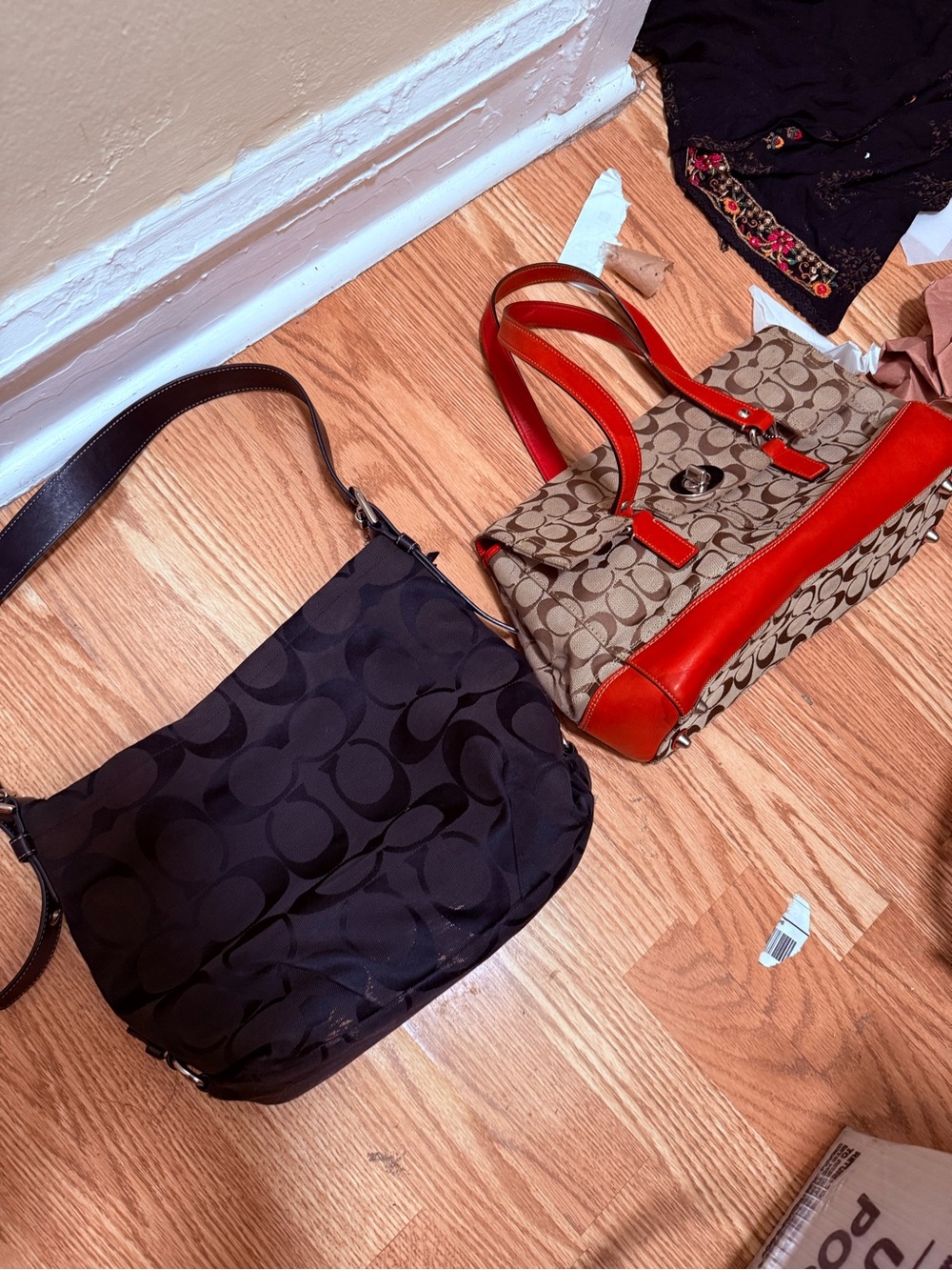 Coach Khaki & Red Logo Tote and Black Signature Shoulder Bag